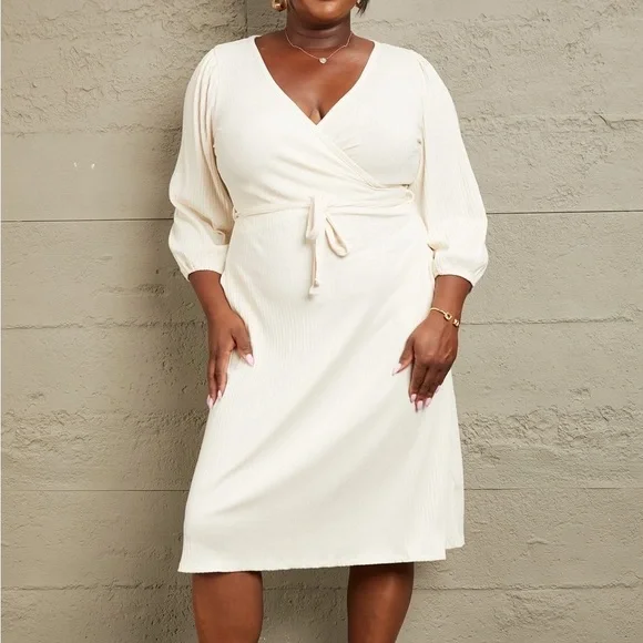 Culture Code | Dresses | New Culture Code Plus Size Belted Wrap Front  Ribbed Knit Dress In Ivory White | Poshmark